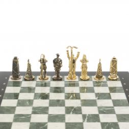 Шахматы подарочные "Нефтяники" 44х44 см шабровский змеевик мрамор