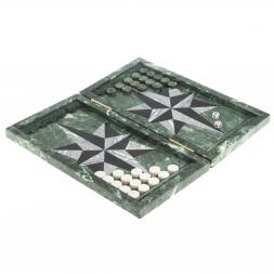 Настольные нарды "Звезда" серый мрамор / черный змеевик