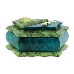 Шкатулка шестигранная большая камень змеевик 16х10х8 см