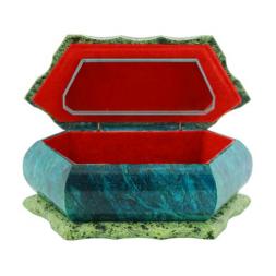 Шкатулка шестигранная большая камень змеевик 16х10х8 см