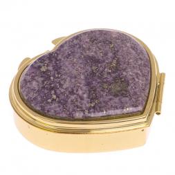 Таблетница "Сердце" на 3 отделения камень флюорит цвет золото