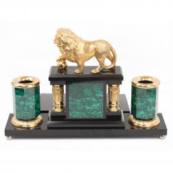 Настольный набор из малахита "Лев"