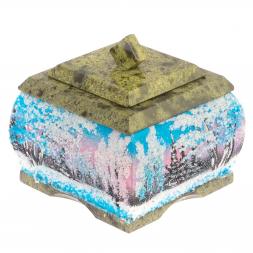 Шкатулка змеевик рисунок Зима 10х10х9 см