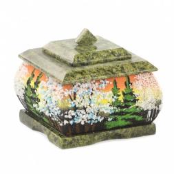 Шкатулка змеевик рисунок Зима 10х10х9 см