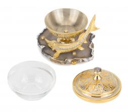 Икорница "Стерлядка" на агате в подарочной коробке Златоуст