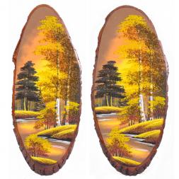 Панно на срезе дерева "Осень золотая" вертикальное 65-70 см каменная крошка