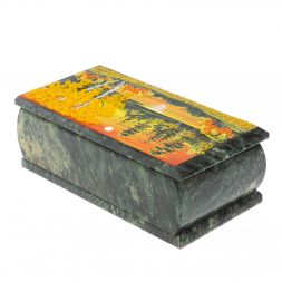 Шкатулка "Осенний пейзаж" из шабровского змеевика 18х9х6,5 см